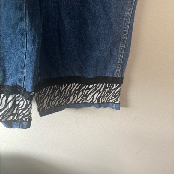 Vintage Y2K Wide Leg Denim Overalls Zebra Trim Boho 90s Vibe - Picture 4 of 7